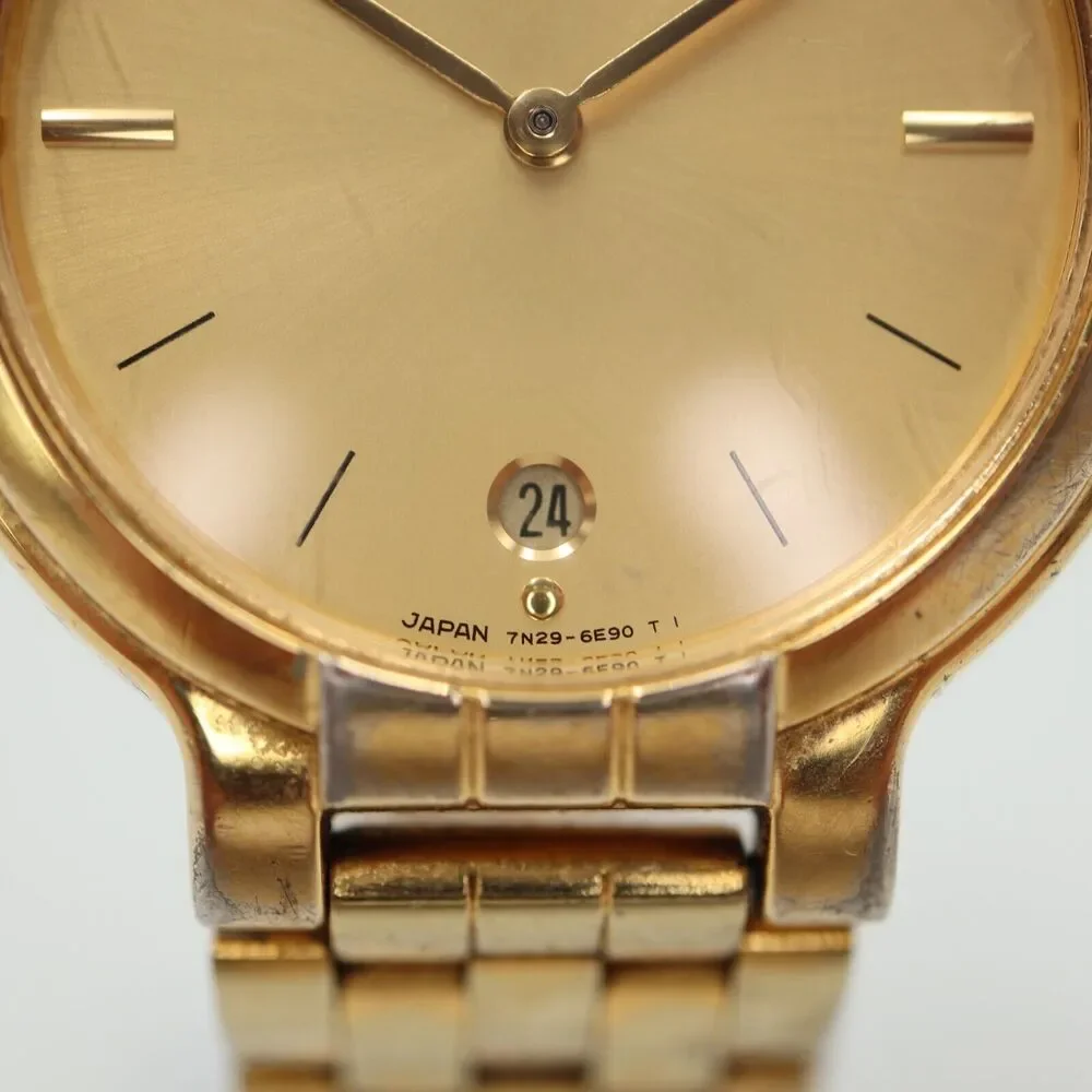 Vintage Seiko Gold Tone Watch Unisex 32mm Date Dial 7N29-6090 w New Battery